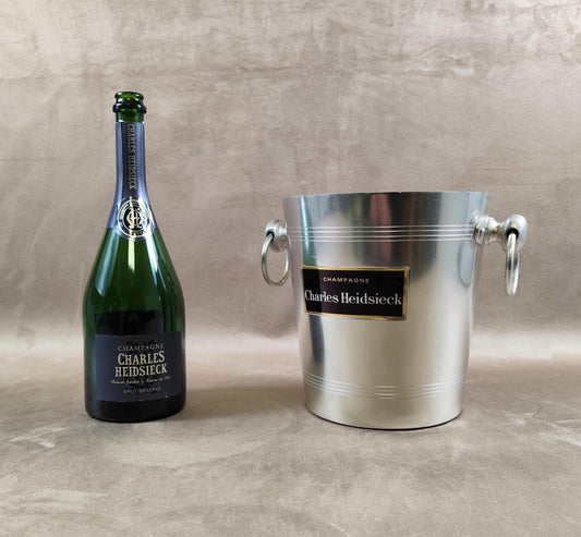 Seau à champagne Charles Heidsieck vintage en aluminium Seau publicitaire ancien