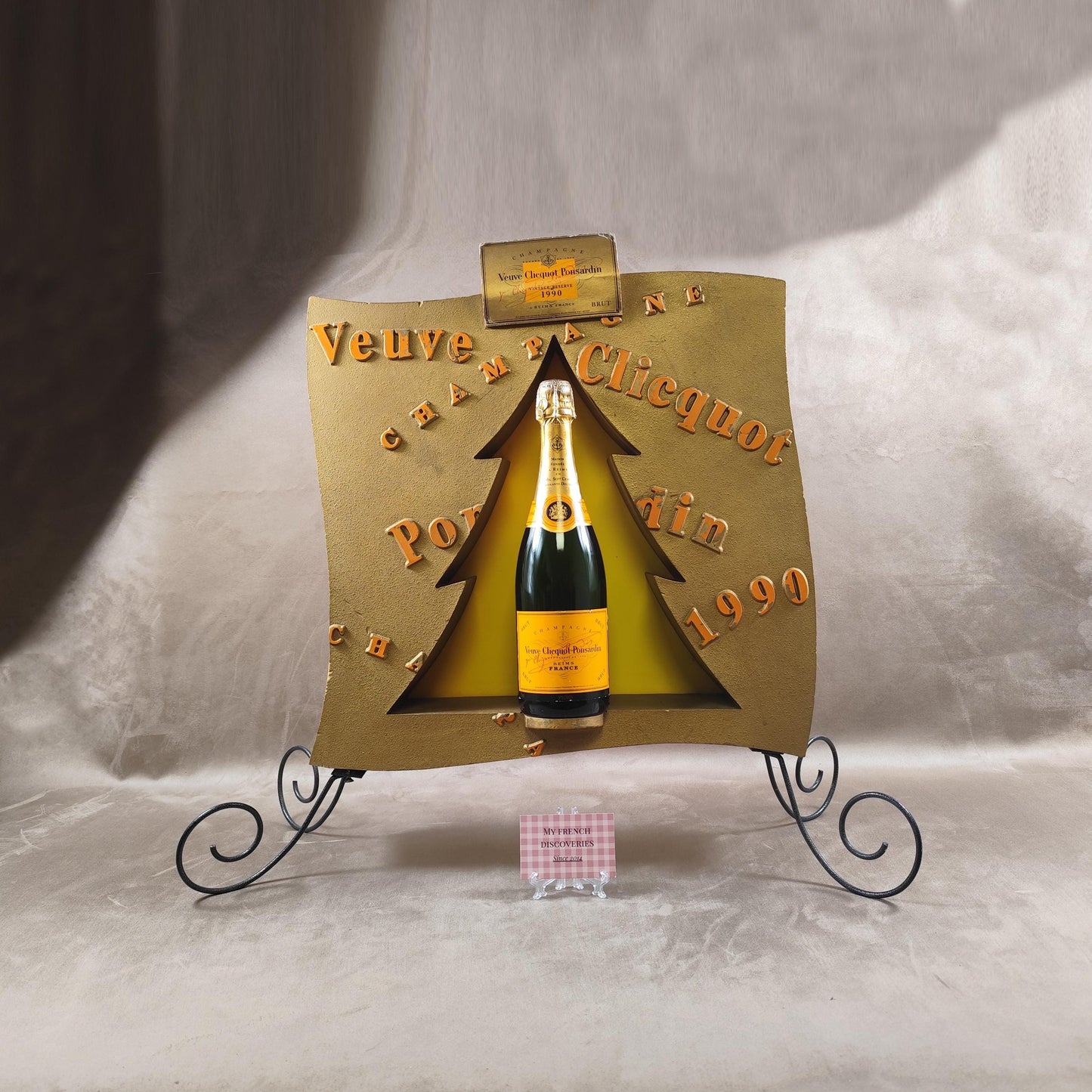 Présentoir champagne à décor de sapin Veuve Clicquot 1990 Décoration publicitaire ancienne