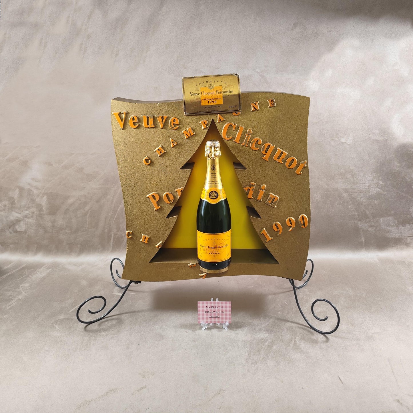 Présentoir champagne à décor de sapin Veuve Clicquot 1990 Décoration publicitaire ancienne