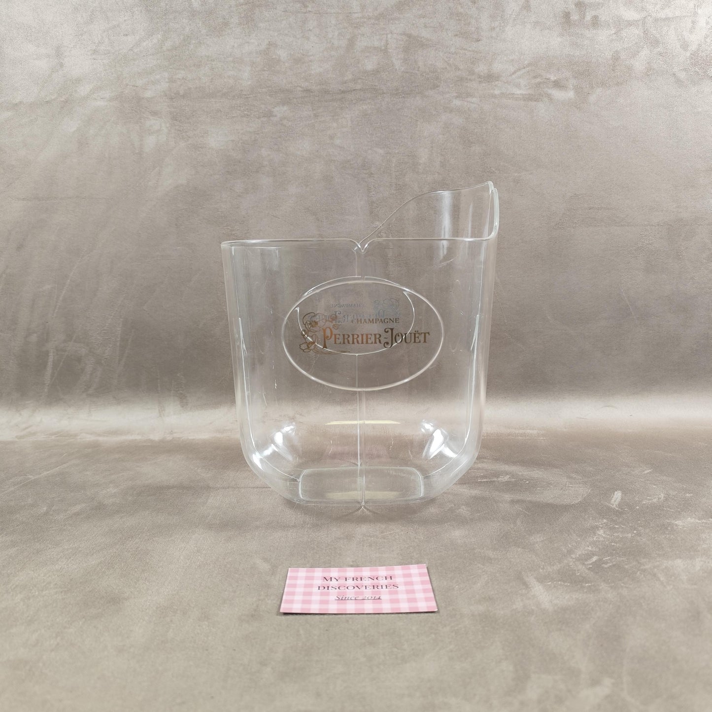 Seau à champagne Perrier-Jouët en plastique transparent Modèle publicitaire vintage