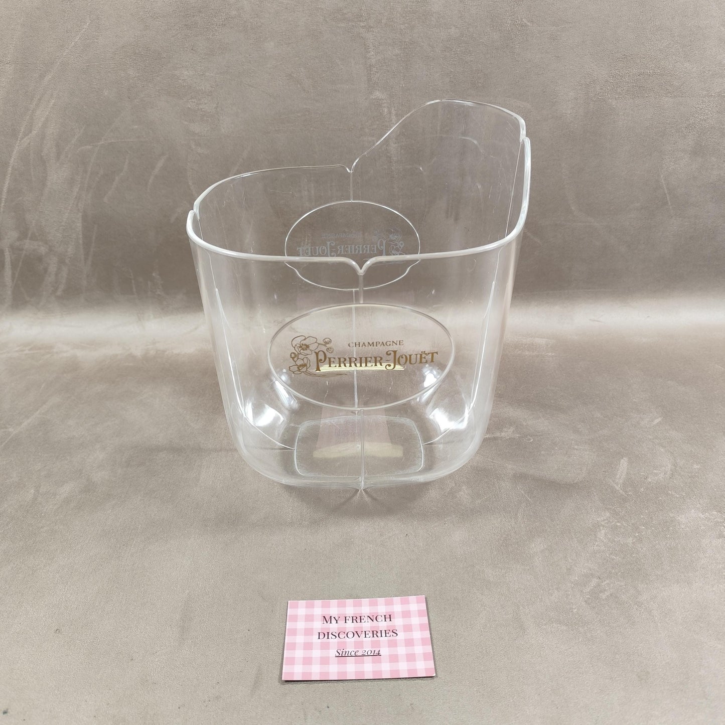 Seau à champagne Perrier-Jouët en plastique transparent Modèle publicitaire vintage