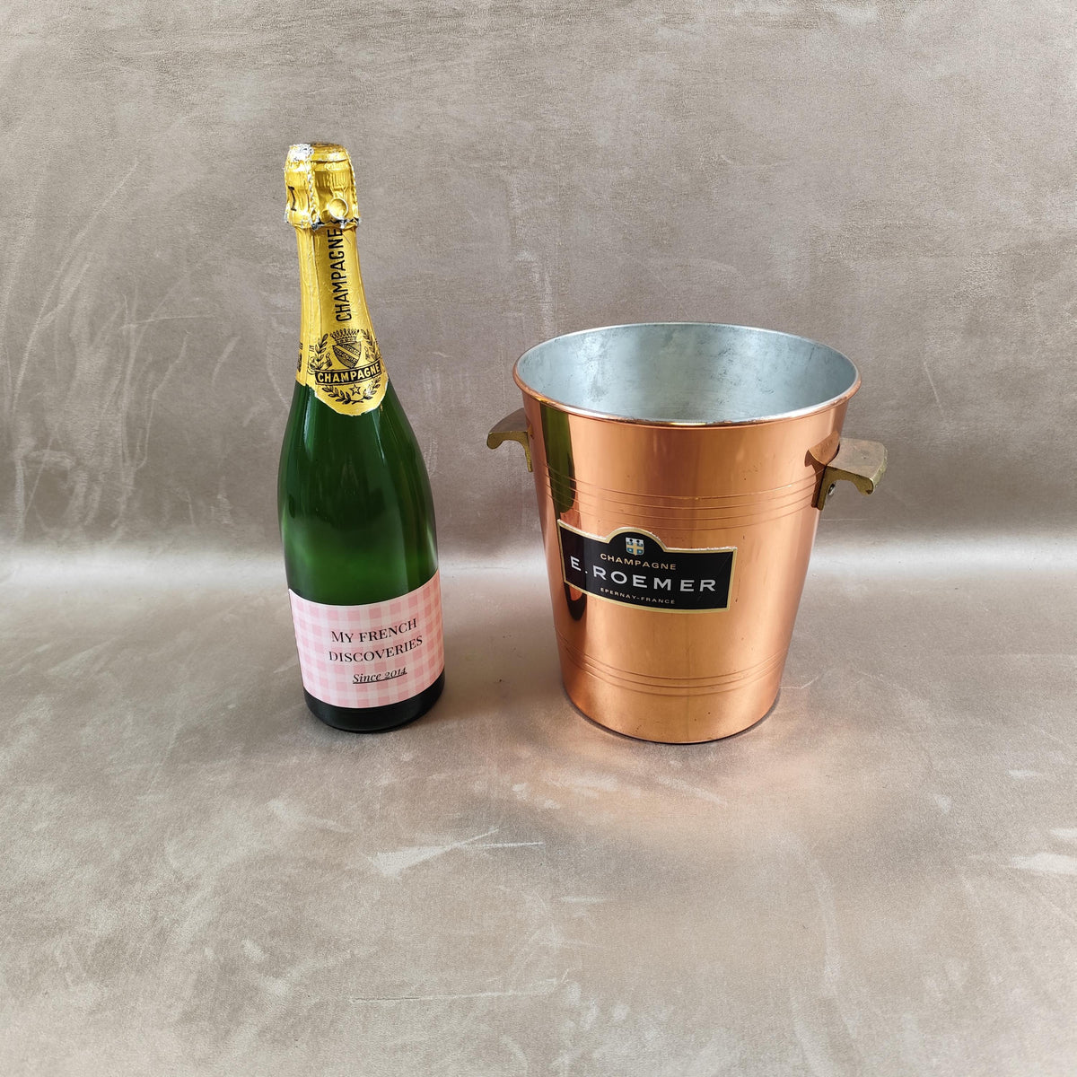 Seau à champagne E. Roemer couleur cuivre Publicitaire Épernay