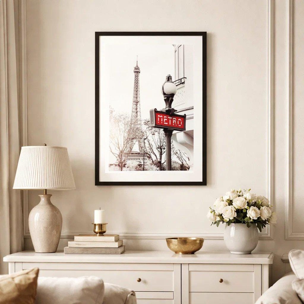 Affiche Paris Tour Eiffel et métro Photographie décorative Format 70 x 50 cm sans cadre