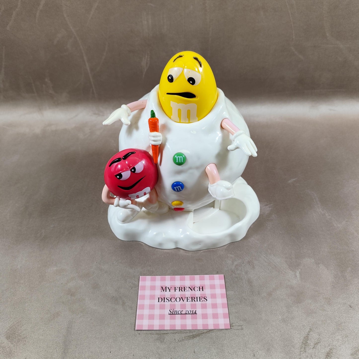 Distributeur de M&Ms vintage Modèle bonhomme de neige avec personnages jaune et rouge