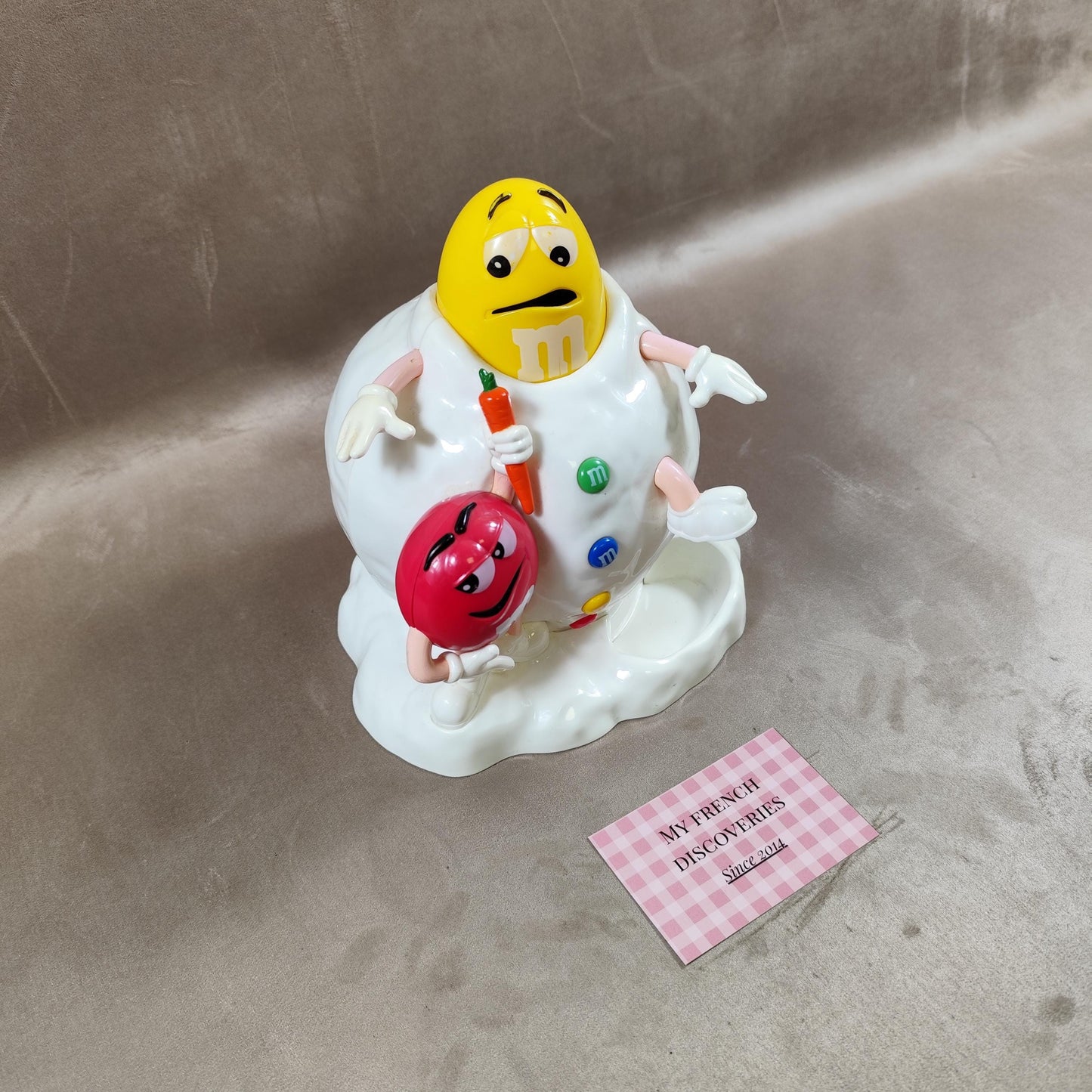 Distributeur de M&Ms vintage Modèle bonhomme de neige avec personnages jaune et rouge