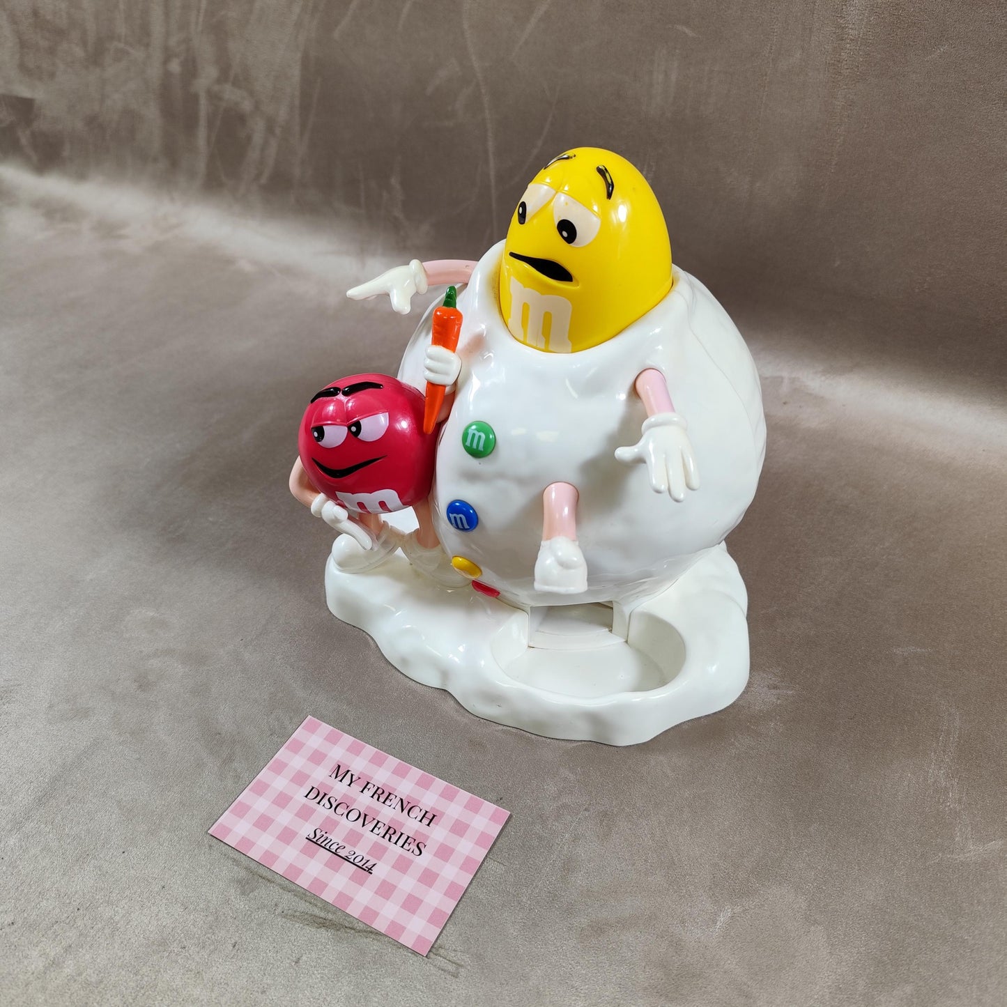 Distributeur de M&Ms vintage Modèle bonhomme de neige avec personnages jaune et rouge