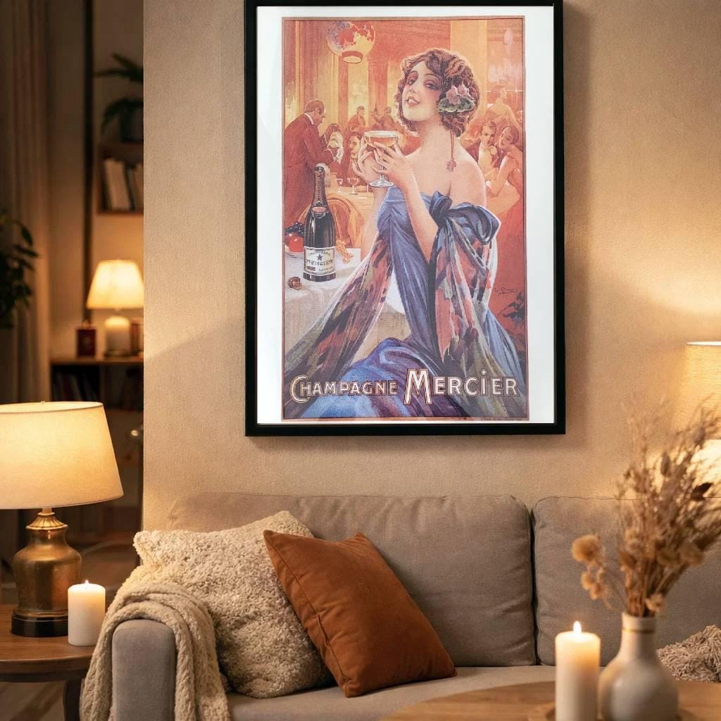 Affiche Champagne Mercier Illustration publicitaire Art déco Format 65 x 40 cm sans cadre