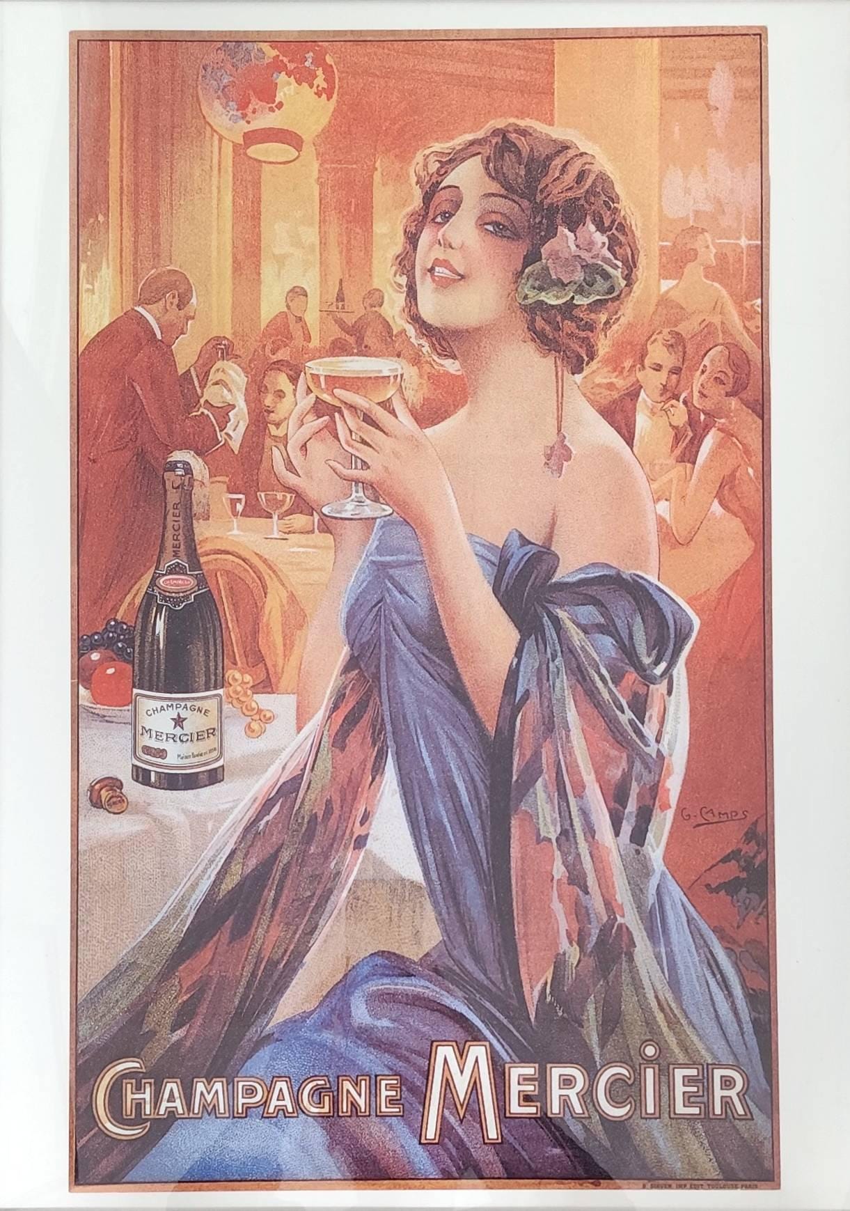 Affiche Champagne Mercier Illustration publicitaire Art déco Format 65 x 40 cm sans cadre