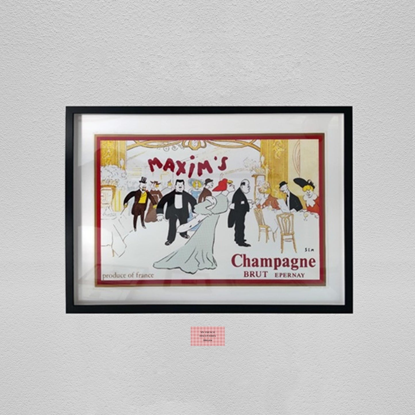 Affiche Champagne Maxims par SEM Illustration publicitaire Format 61 x 40 cm sans cadre