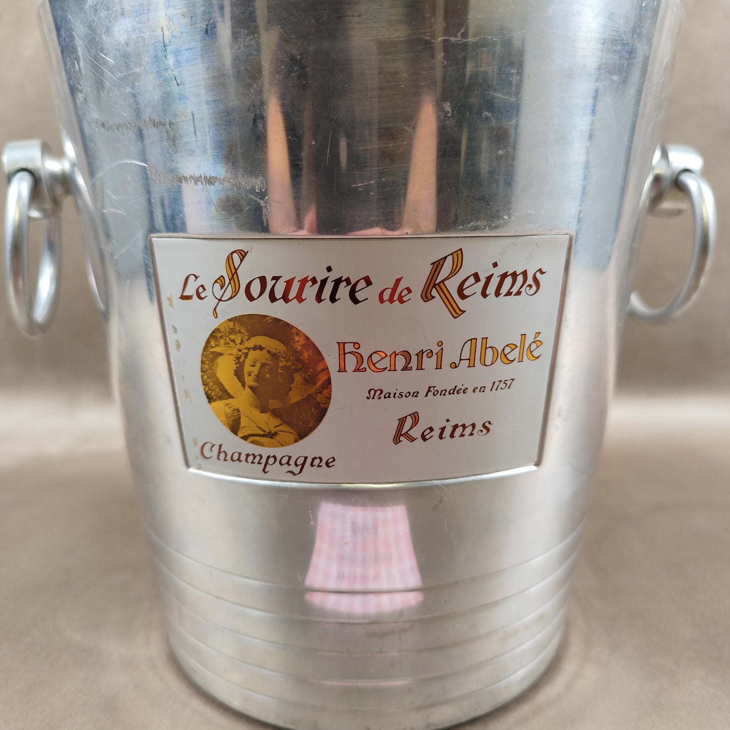 Seau à champagne Henri Abelé «Le Sourire de Reims» Modèle Argit Meaux Vintage