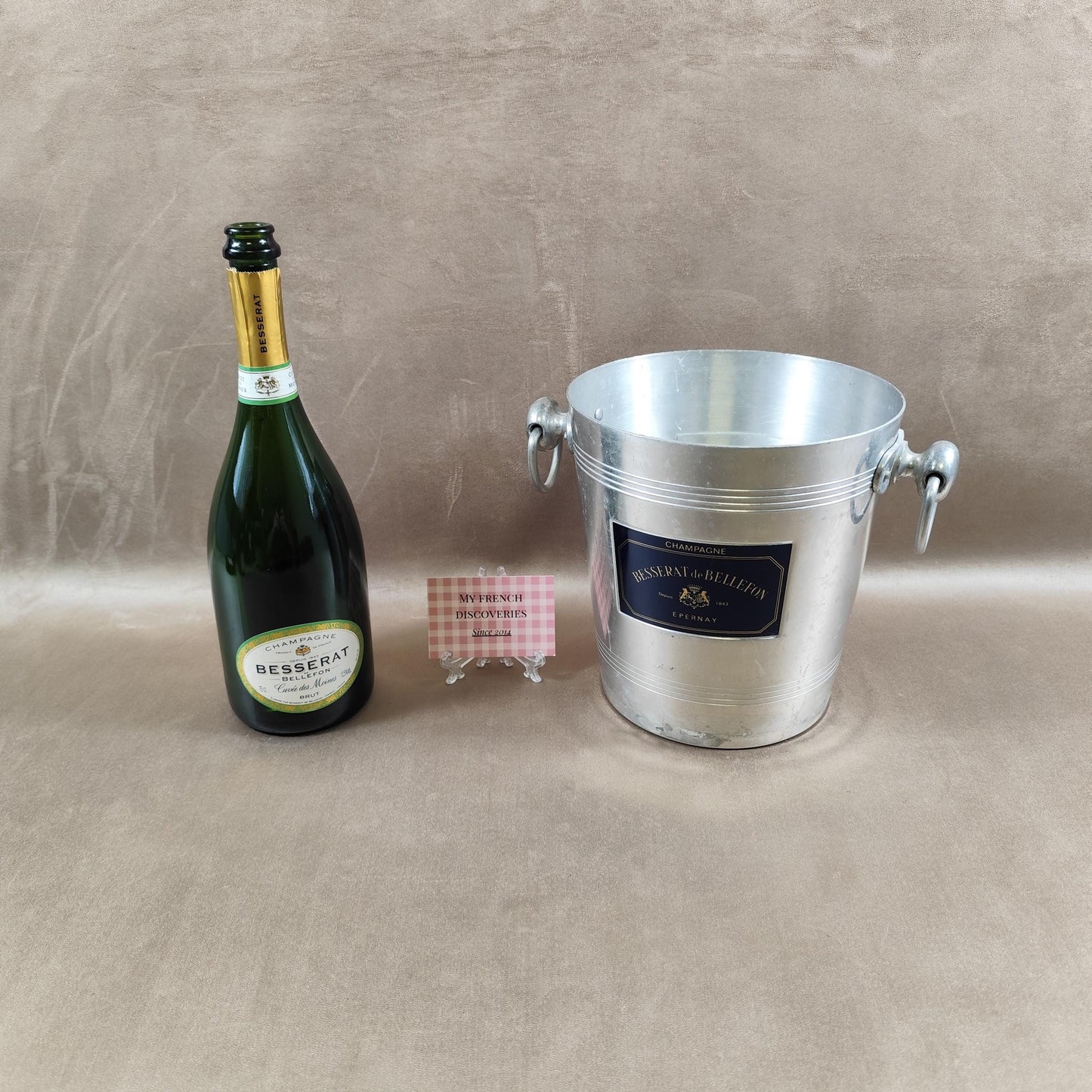 Seau à champagne Besserat de Bellefon en aluminium Argit Epernay Vintage français
