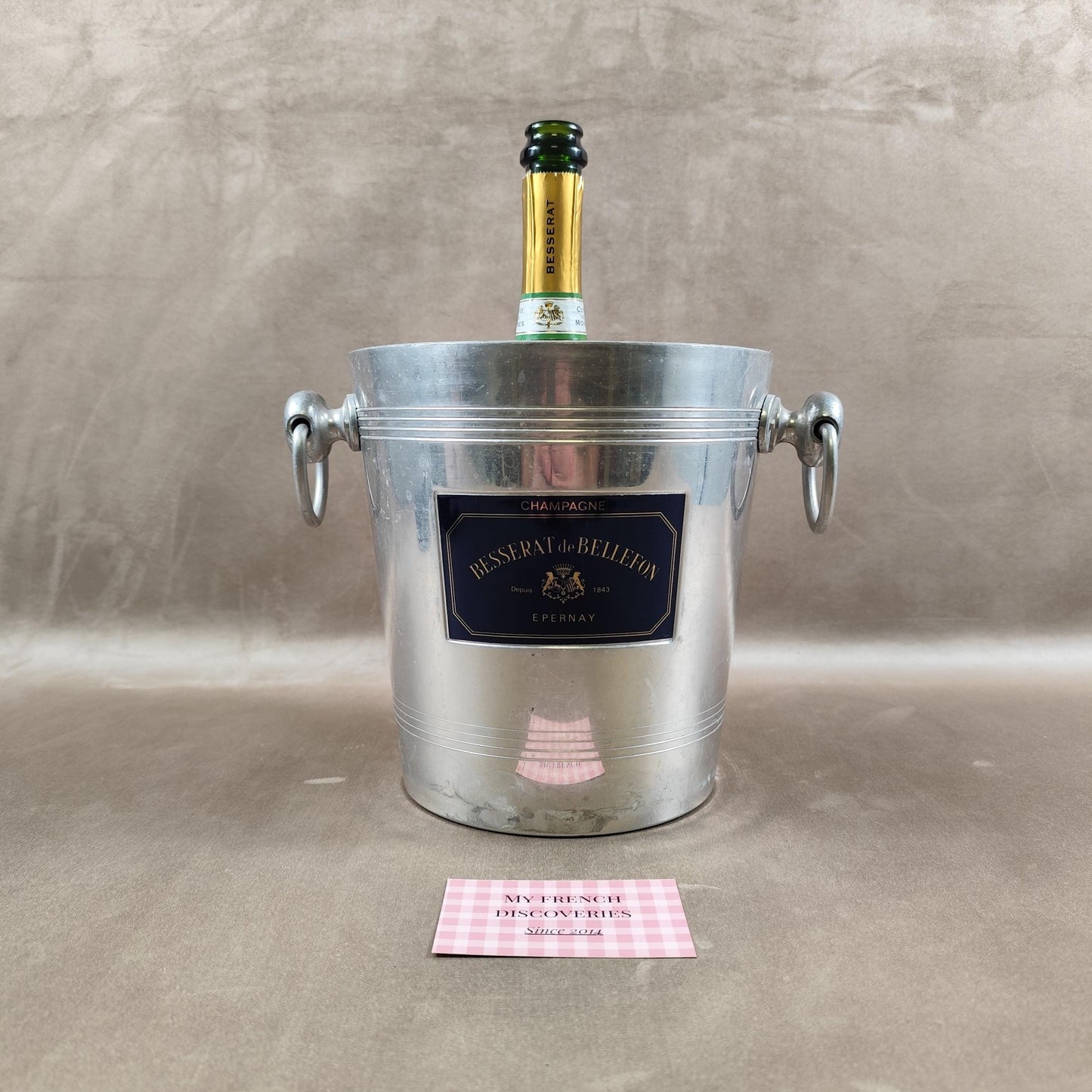 Seau à champagne Besserat de Bellefon en aluminium Argit Epernay Vintage français