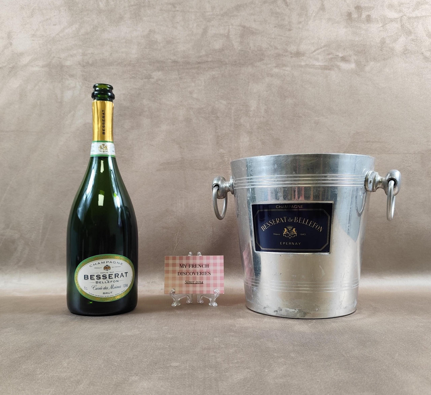 Seau à champagne Besserat de Bellefon en aluminium Argit Epernay Vintage français