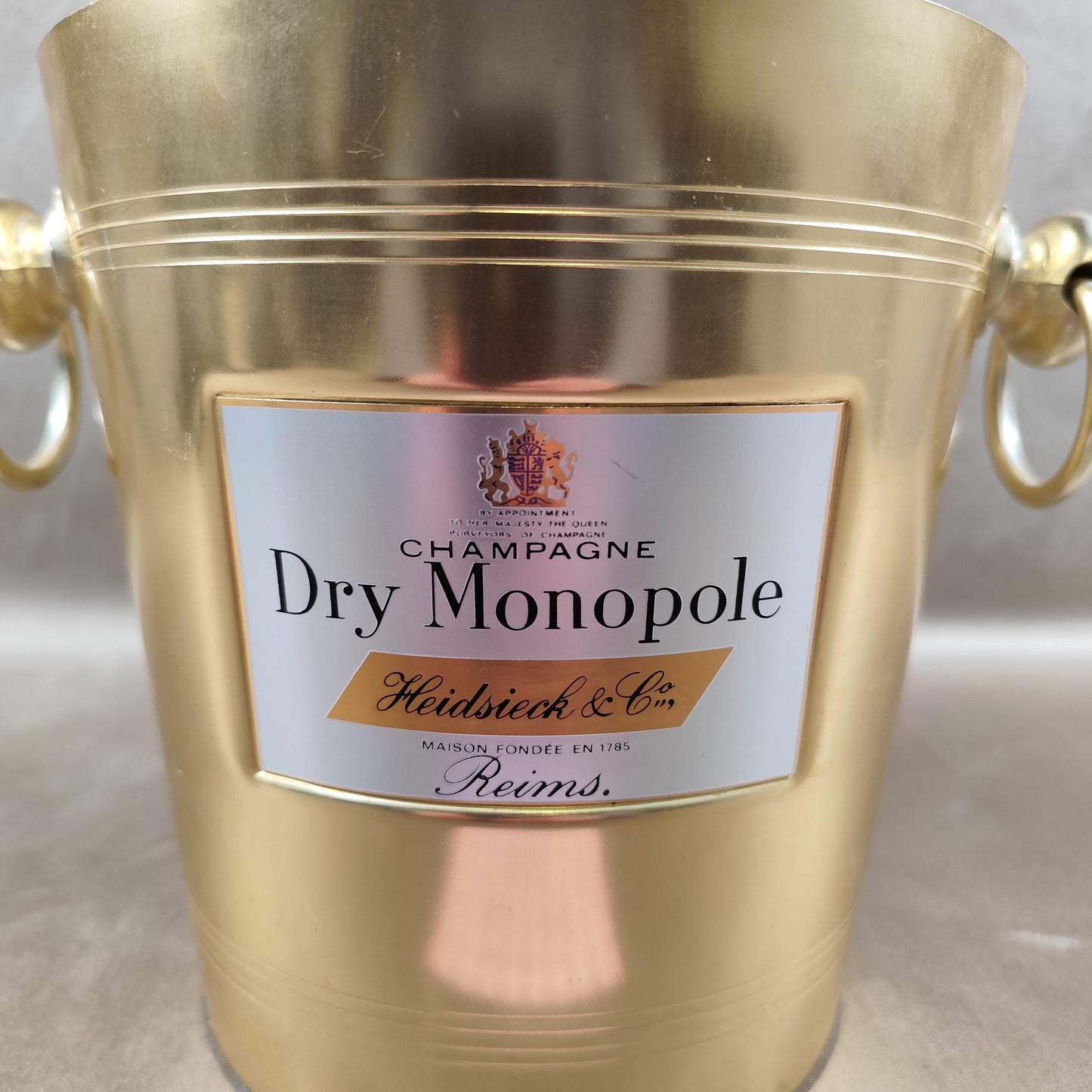 Seau à champagne Dry Monopole Heidsieck & Co en métal doré Publicitaire Vintage