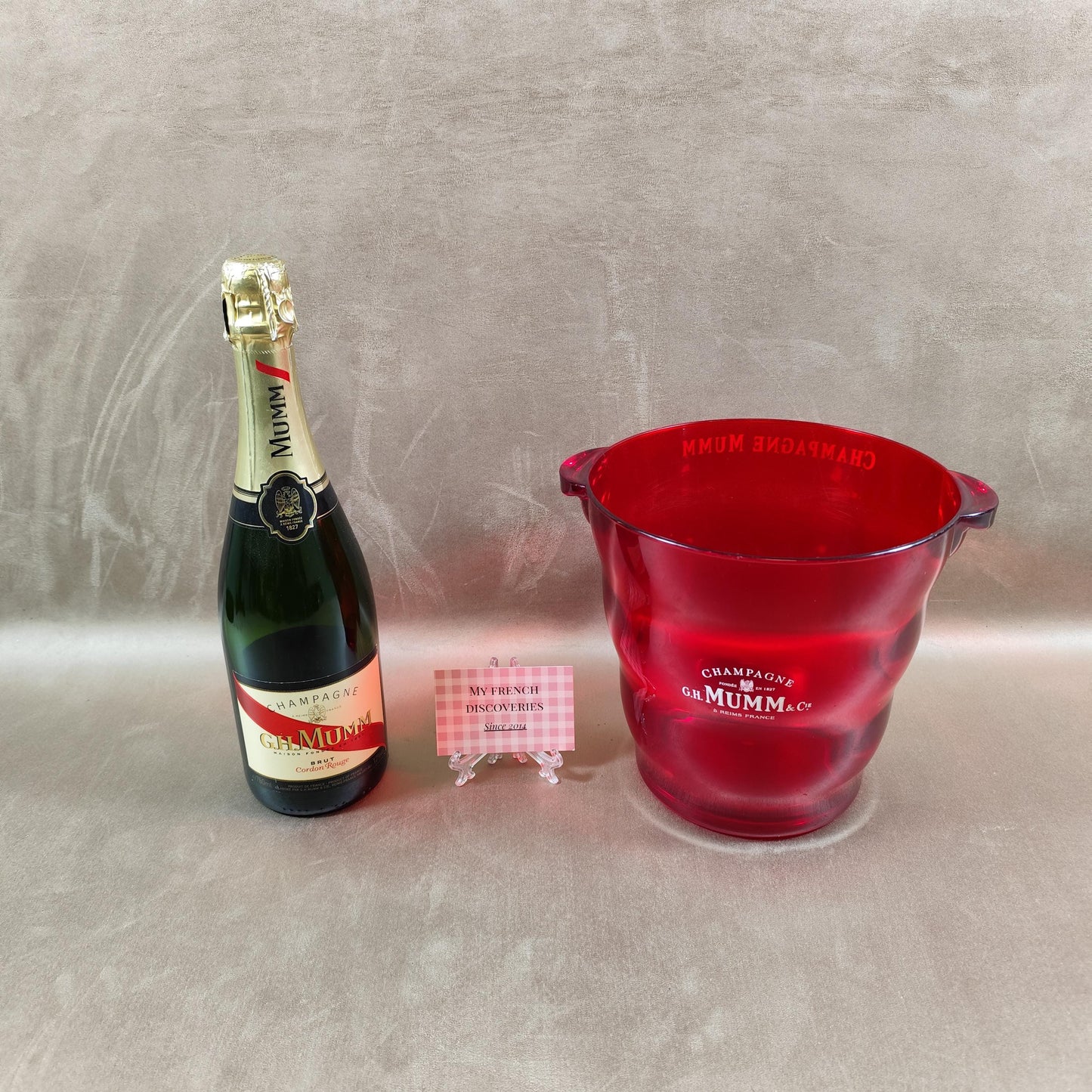 Seau à champagne G.H. Mumm & Cie rouge transparent Publicitaire Vintage