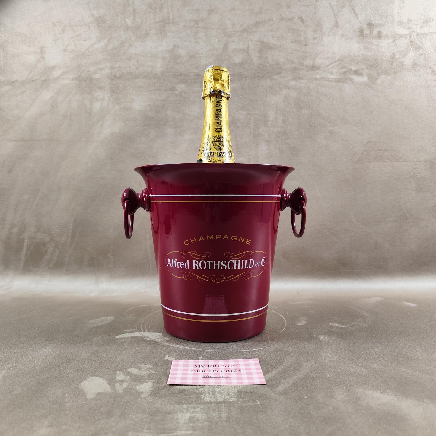 Seau à champagne Alfred Rothschild et Cie en métal laqué rouge Publicitaire Vintage