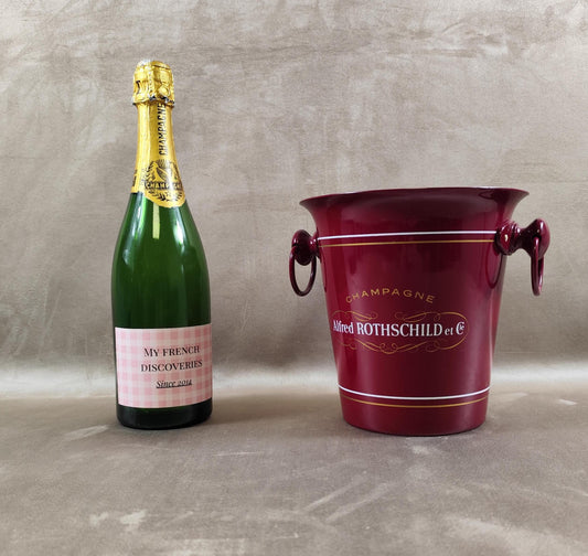 Seau à champagne Alfred Rothschild et Cie en métal laqué rouge Publicitaire Vintage