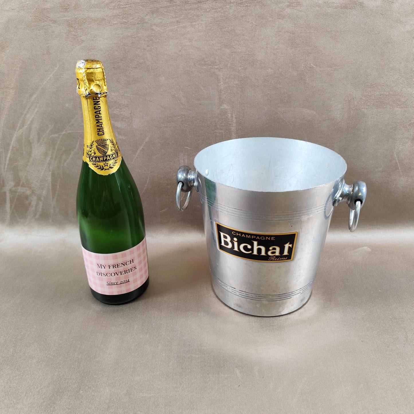 Seau à champagne Bichat Reims en aluminium Publicitaire Vintage