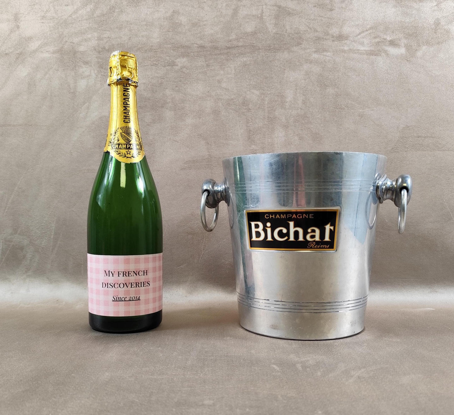 Seau à champagne Bichat Reims en aluminium Publicitaire Vintage