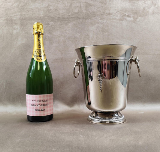 Seau à champagne en inox avec emblème caducée Modèle sur pied Vintage