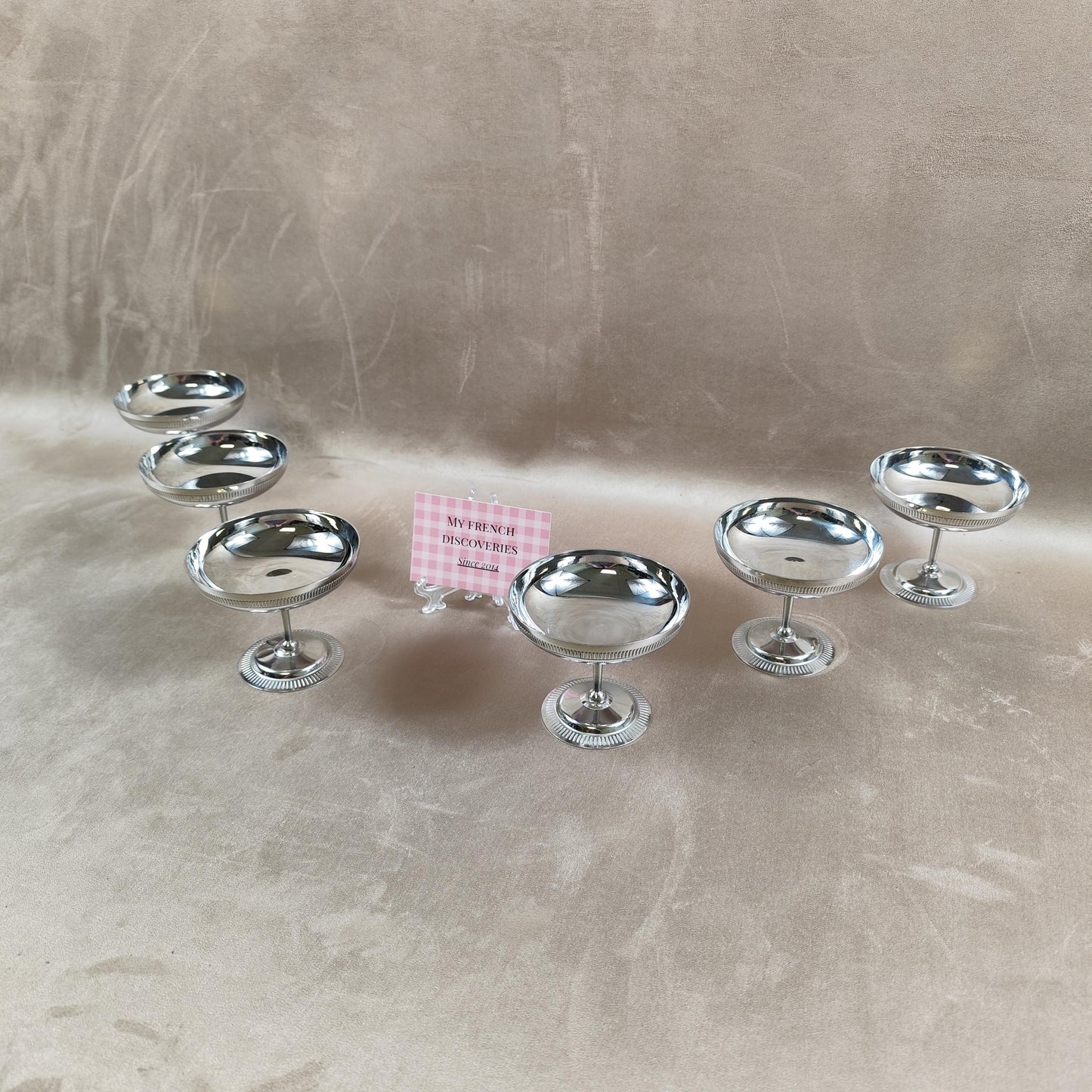 Lot de 6 coupes à glace en inox vintage Coupelles sur pied Art de la table rétro