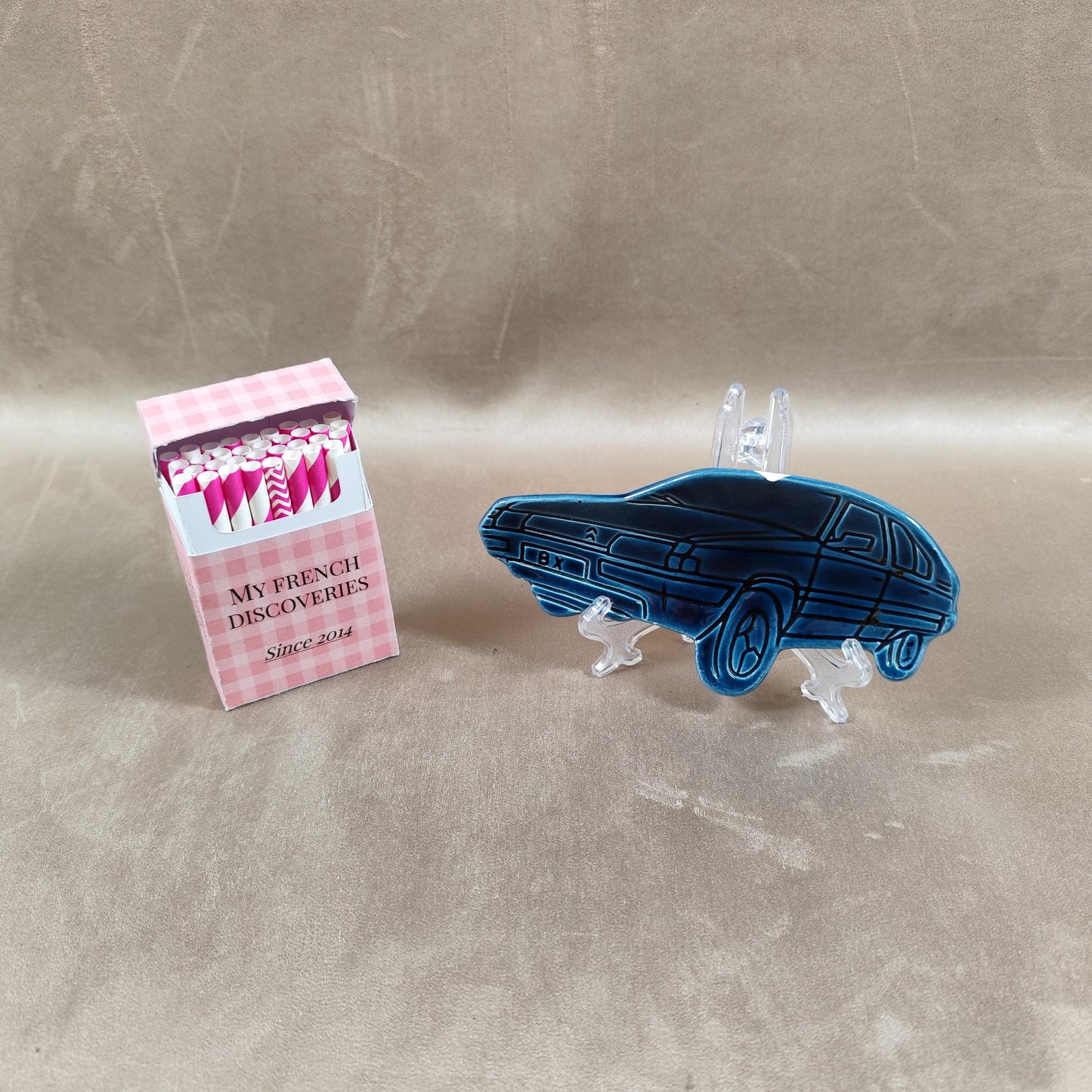 Cendrier Citroën BX en céramique bleue Publicitaire concessionnaire Vintage