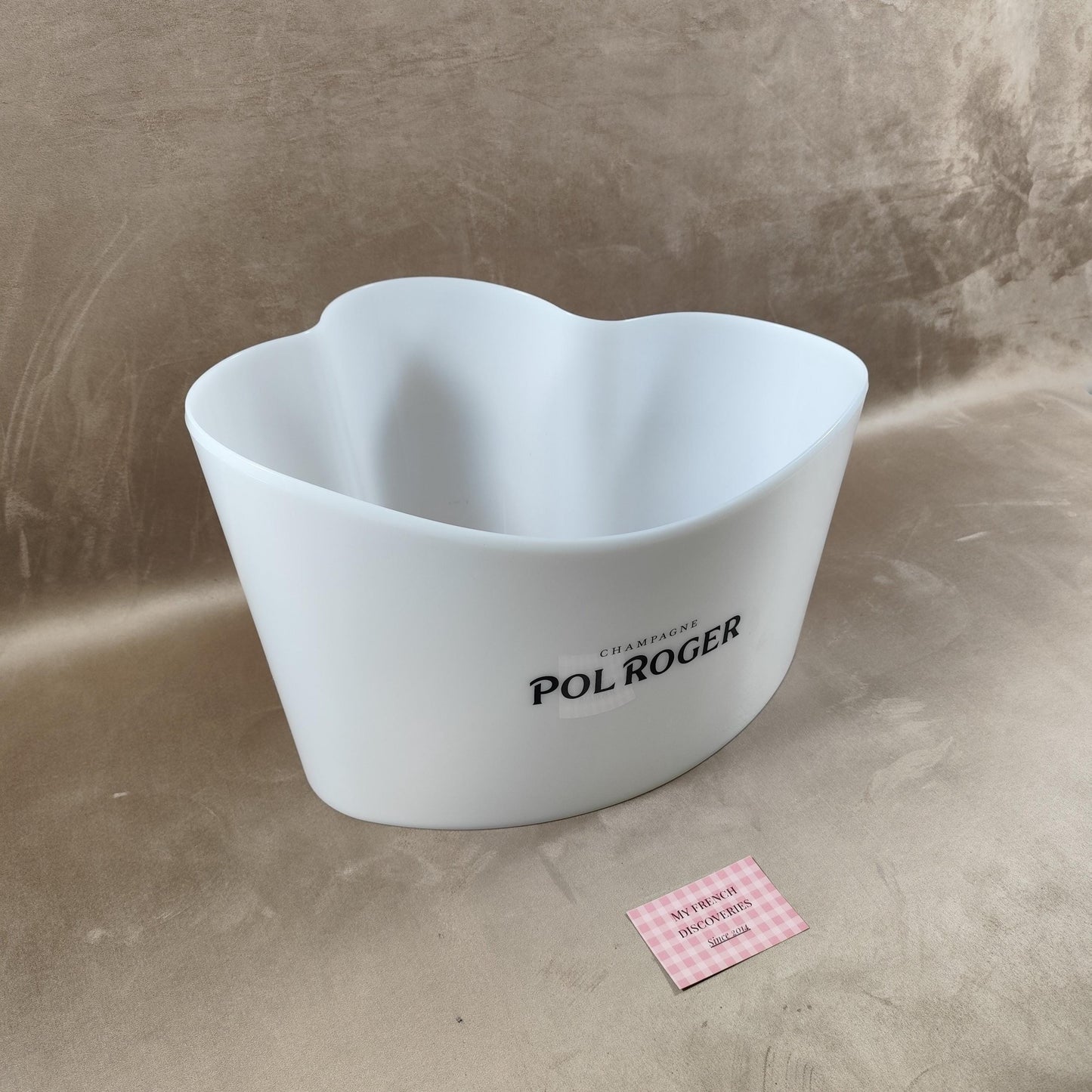 Vasque à champagne Pol Roger Grand seau à glace en plastique blanc Objet publicitaire