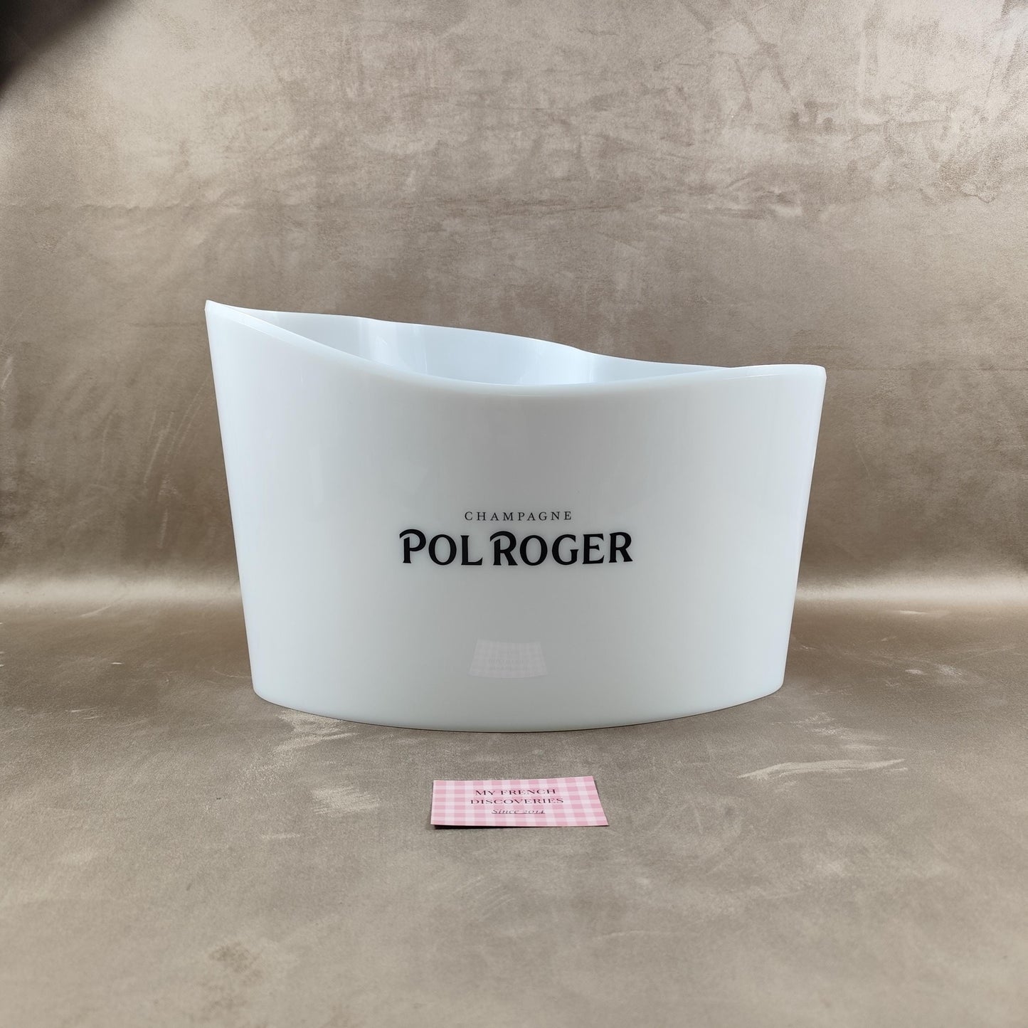 Vasque à champagne Pol Roger Grand seau à glace en plastique blanc Objet publicitaire