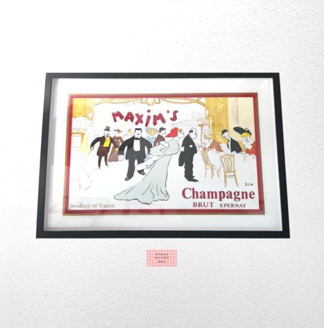 Affiche Champagne Maxims par SEM Illustration publicitaire Format 61 x 40 cm sans cadre