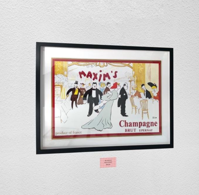 Affiche Champagne Maxims par SEM Illustration publicitaire Format 61 x 40 cm sans cadre