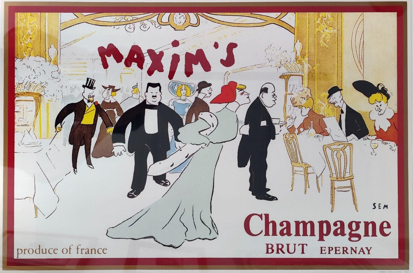 Affiche Champagne Maxims par SEM Illustration publicitaire Format 61 x 40 cm sans cadre