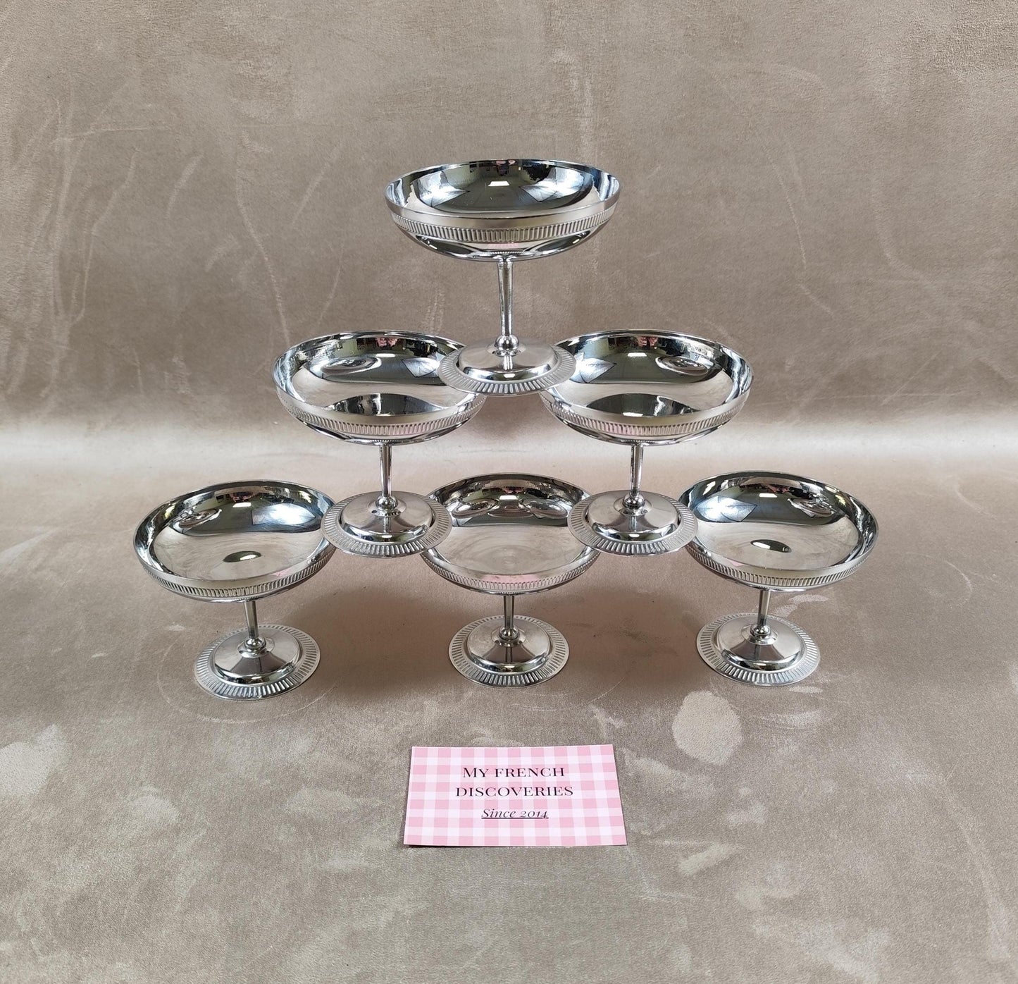 Lot de 6 coupes à glace en inox vintage Coupelles sur pied Art de la table rétro