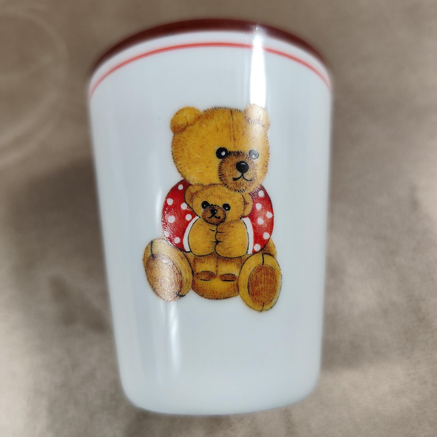 Ensemble enfant en porcelaine de Limoges Bol et verre décor ours Filet fait main