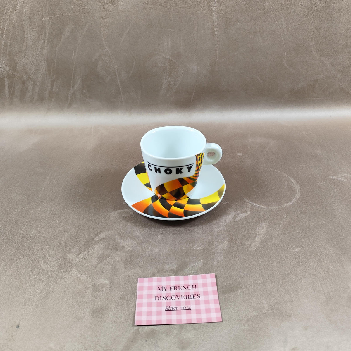 Tasse et soucoupe publicitaire CHOKY Ensemble vintage Design graphique