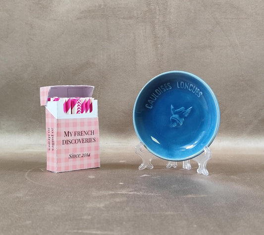 Cendrier publicitaire Gauloises Longues en céramique bleue Proceram France