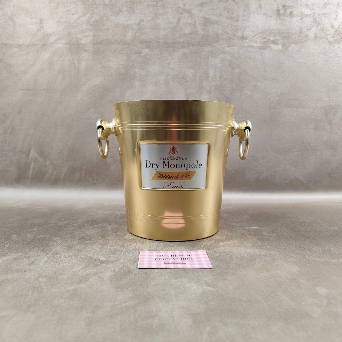 Seau à champagne Dry Monopole Heidsieck & Co en métal doré Publicitaire Vintage