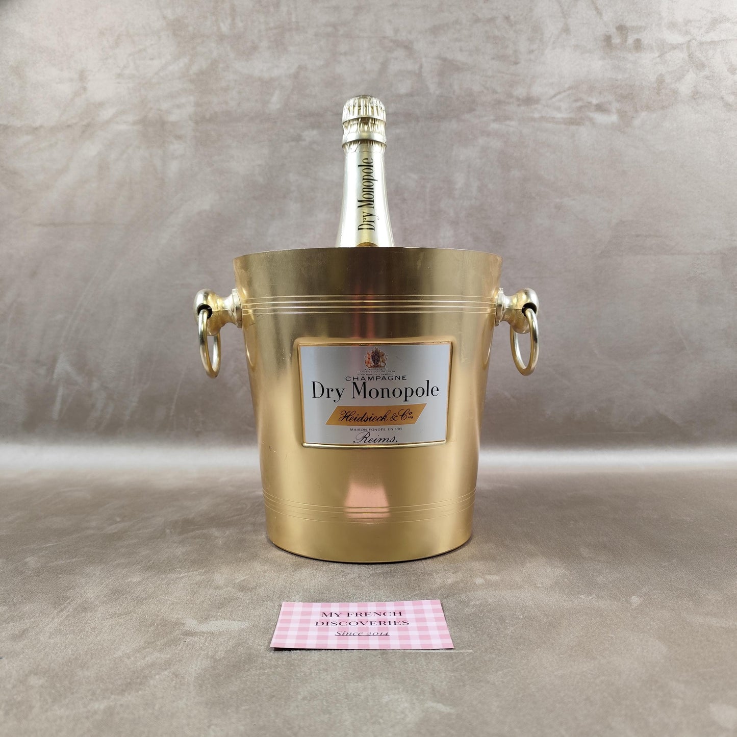 Seau à champagne Dry Monopole Heidsieck & Co en métal doré Publicitaire Vintage