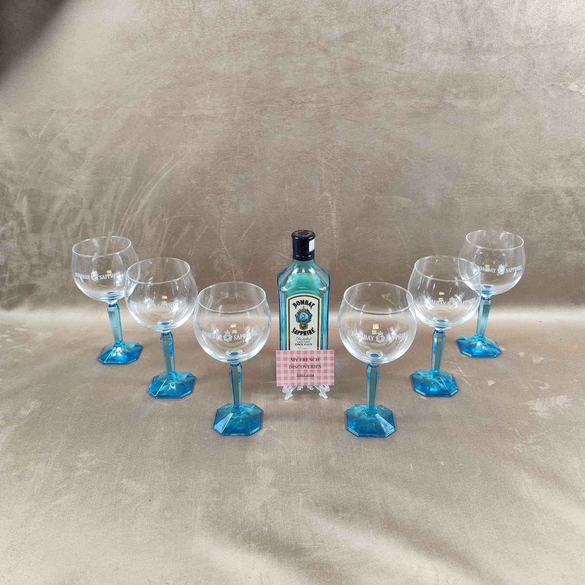 Ensemble de 6 verres à gin tonic Bombay Sapphire Pieds bleus facettés Barware