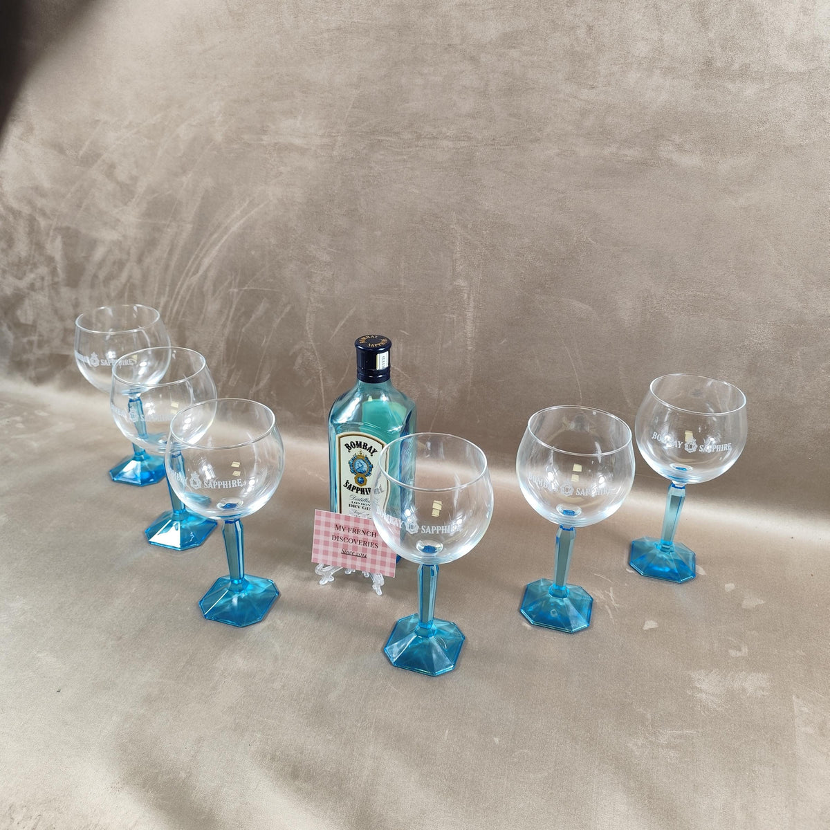 Ensemble de 6 verres à gin tonic Bombay Sapphire Pieds bleus facettés Barware
