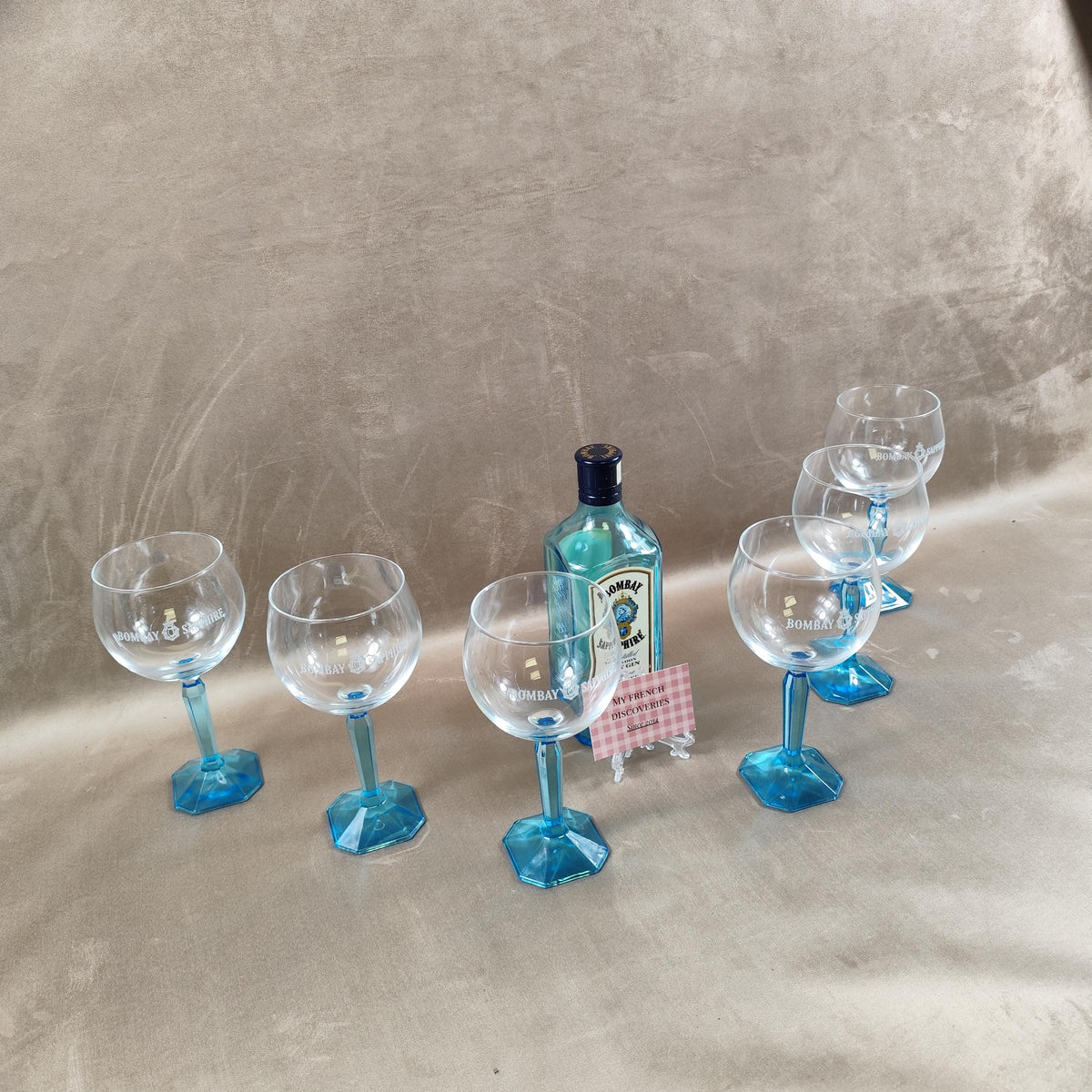 Ensemble de 6 verres à gin tonic Bombay Sapphire Pieds bleus facettés Barware