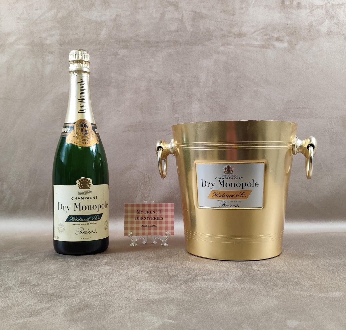 Seau à champagne Dry Monopole Heidsieck & Co en métal doré Publicitaire Vintage