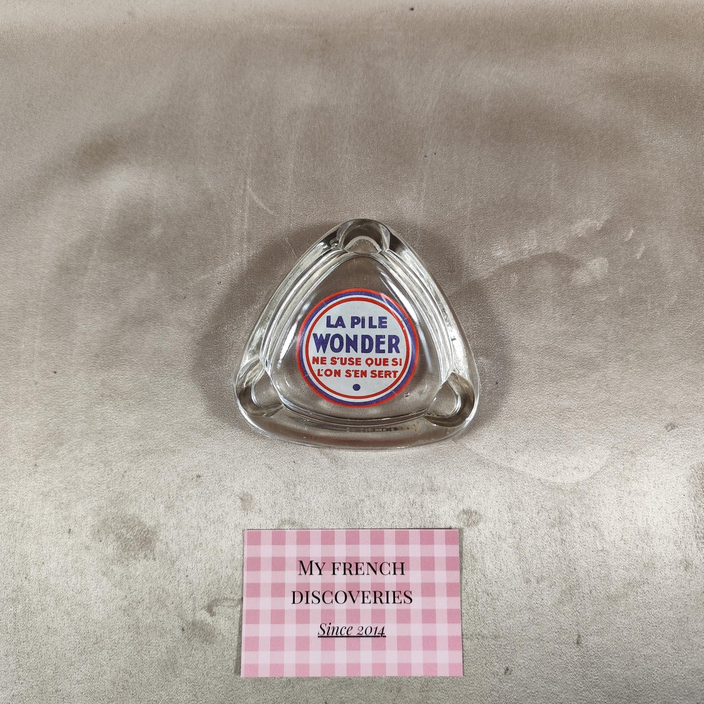 RARE Cendrier publicitaire ancien La Pile Wonder en verre épais Objet publicitaire vintage français