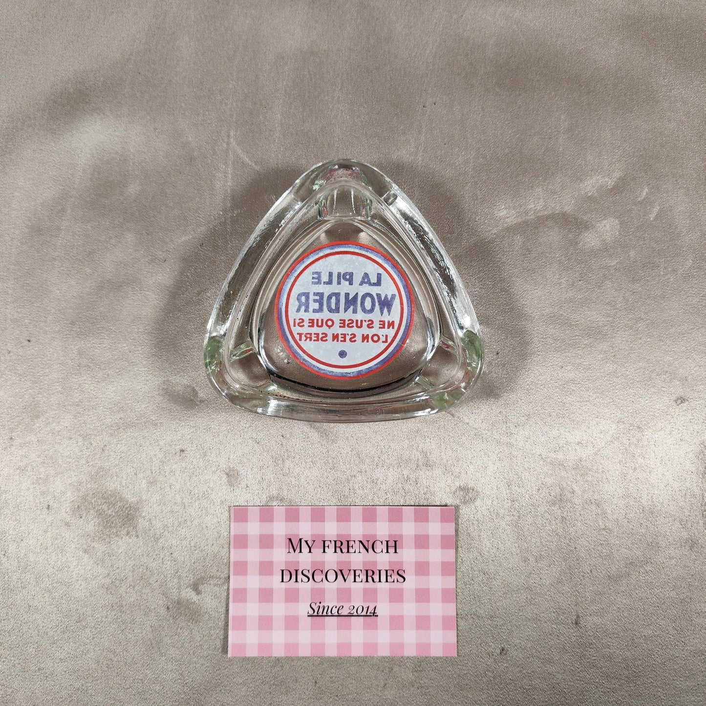 RARE Cendrier publicitaire ancien La Pile Wonder en verre épais Objet publicitaire vintage français