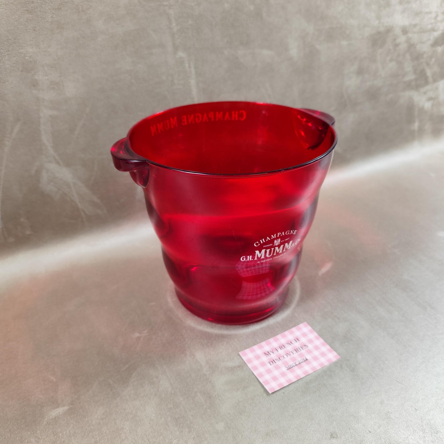 Seau à champagne G.H. Mumm & Cie rouge transparent Publicitaire Vintage