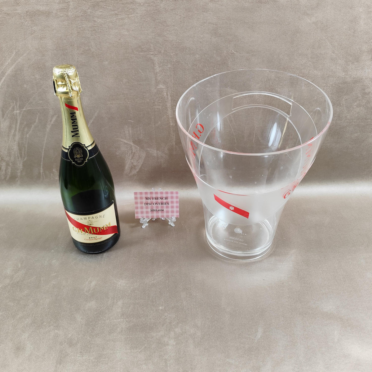 Grand seau à champagne G.H. Mumm transparent Plastique rigide Publicitaire