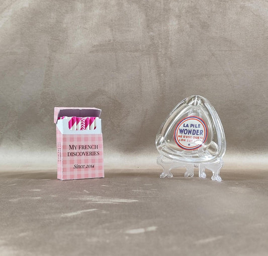 RARE Cendrier publicitaire ancien La Pile Wonder en verre épais Objet publicitaire vintage français