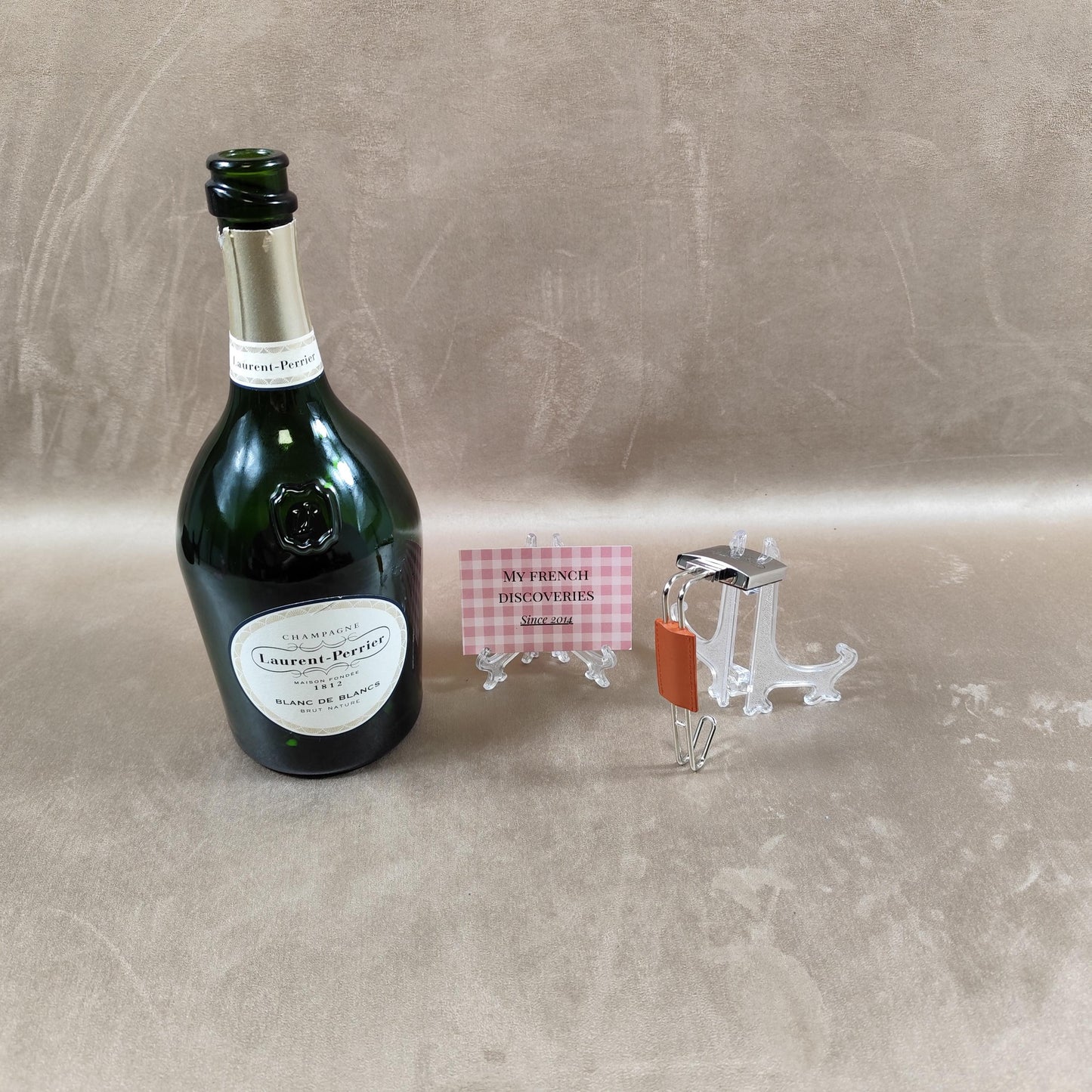 Accroche-sac de table Laurent-Perrier en métal chromé et effet cuir Accessoire publicitaire