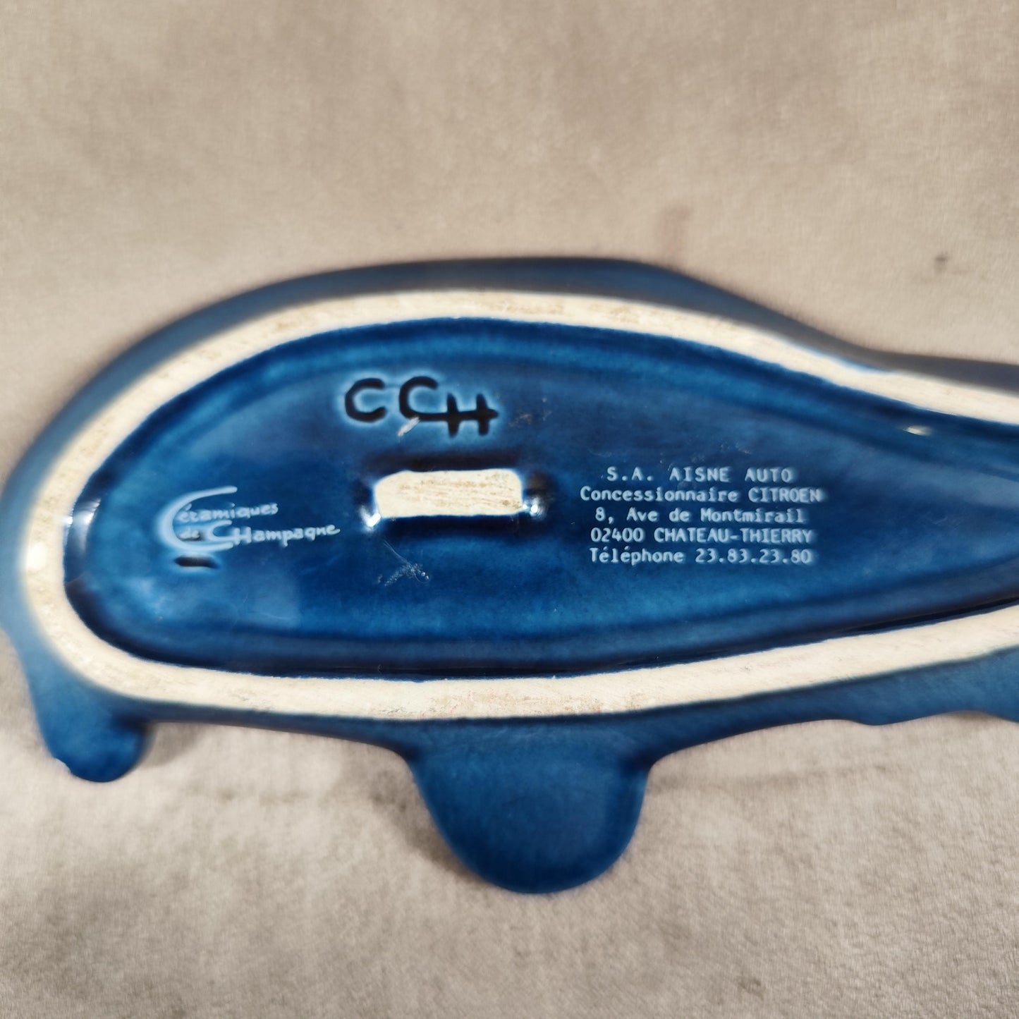 Cendrier Citroën BX en céramique bleue Publicitaire concessionnaire Vintage