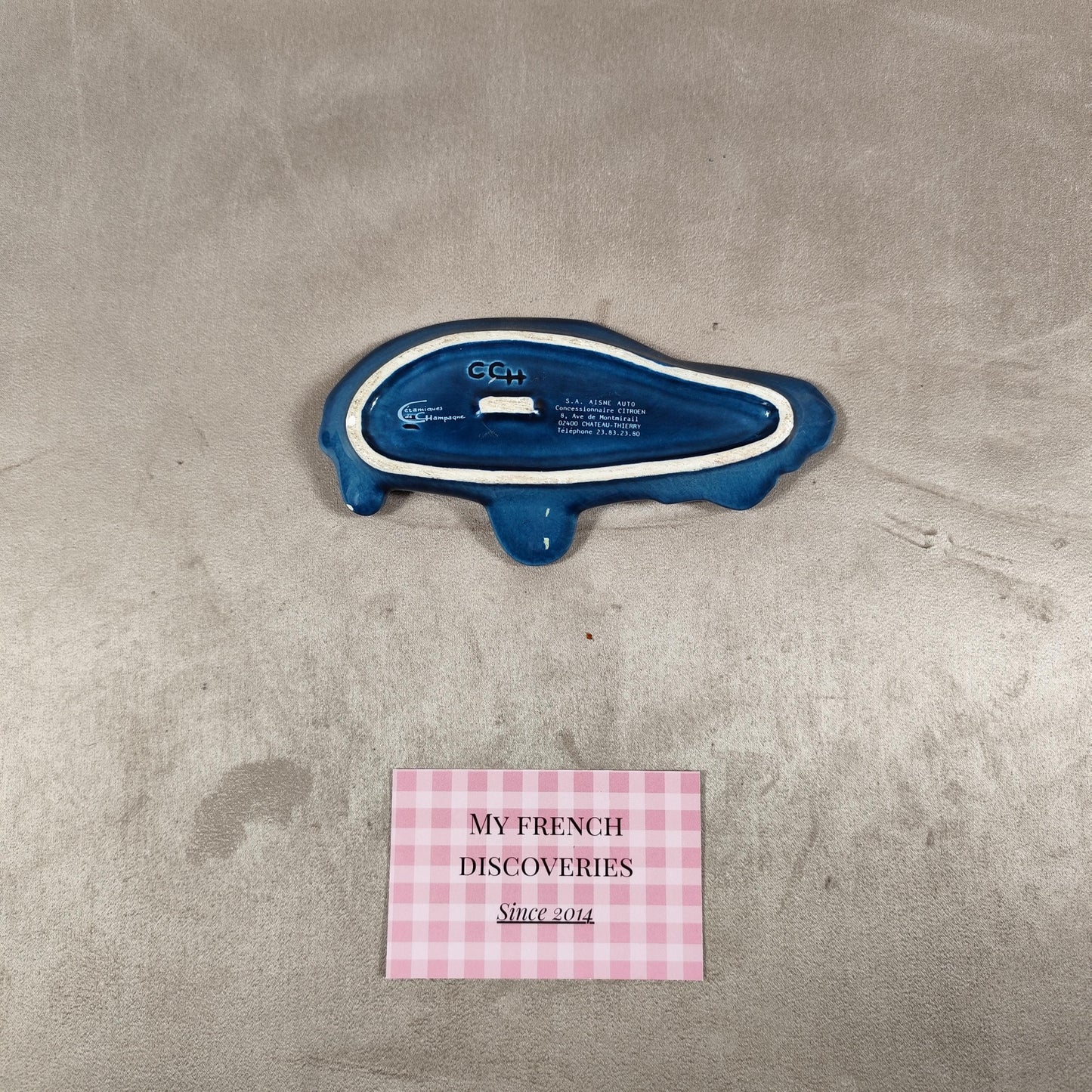 Cendrier Citroën BX en céramique bleue Publicitaire concessionnaire Vintage
