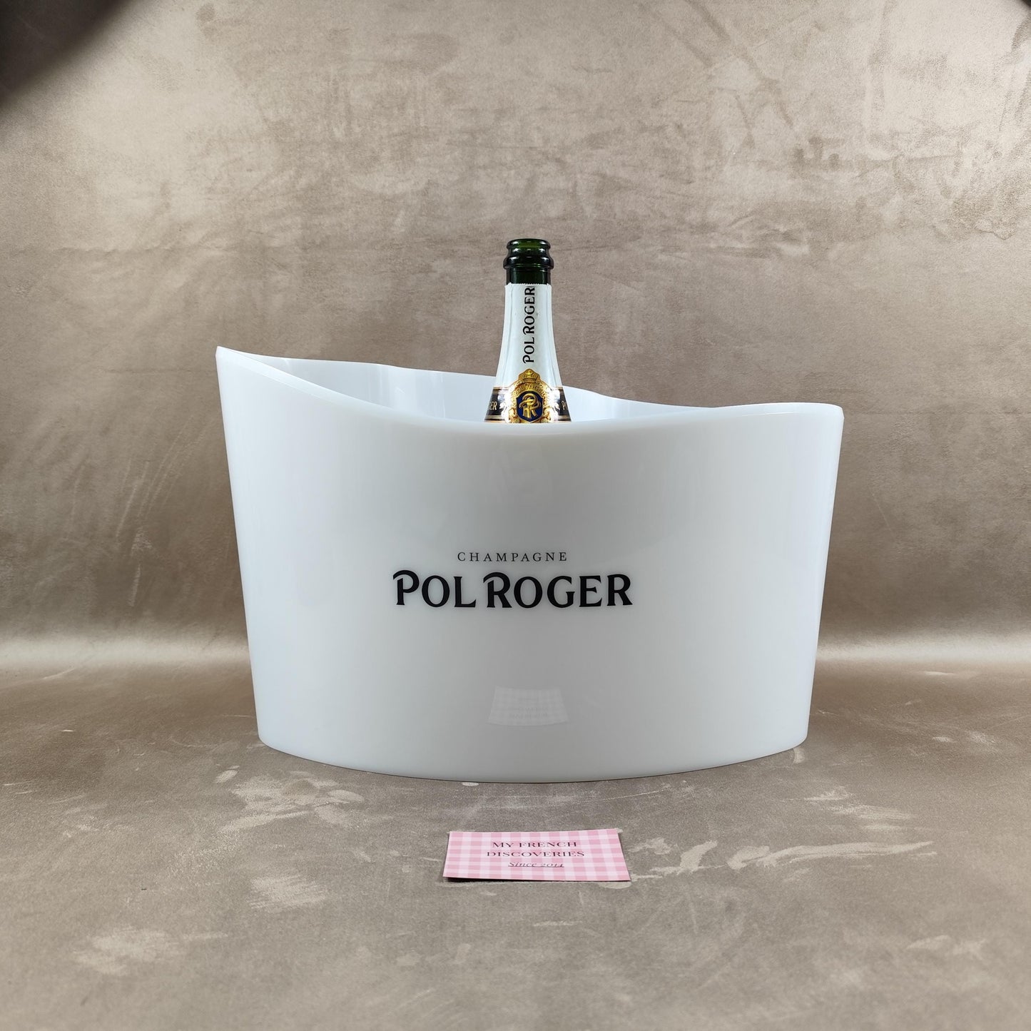Vasque à champagne Pol Roger Grand seau à glace en plastique blanc Objet publicitaire